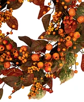 Northlight Berries and Pumpkins Artificial Fall Harvest Wreath - 24" - Orange and Green - Unlit