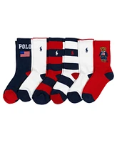 Polo Ralph Lauren Boy's Americana Bear Crew 6Pk Socks