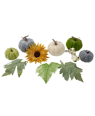 Northlight Set of 10 Pumpkins Berries Flowers and Leaves Thanksgiving Decor Set