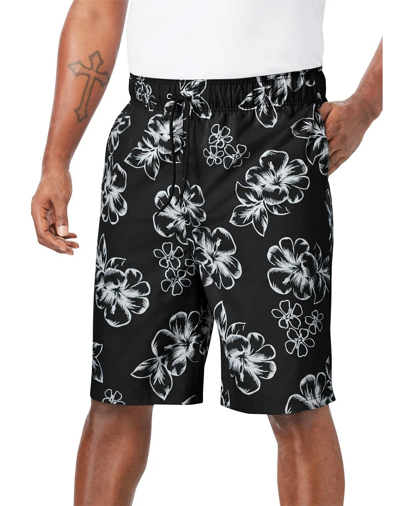 KingSize Big & Tall Hibiscus Print 8" Swim Trunks