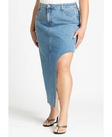 Eloquii Women's High Low Asym Hem Denim Skirt