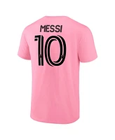 Fanatics Men's Lionel Messi Pink Inter Miami Cf Authentic Stack Name Number T-Shirt