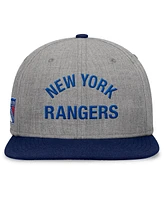 Fanatics Signature Men's Heather Gray New York Rangers Elements Flat Brim Leather Strapback Hat