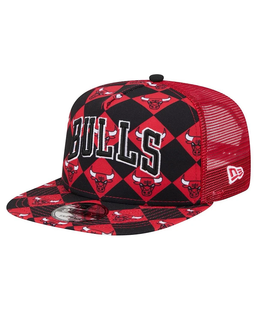 New Era Men's Red Chicago Bulls Seeing Diamonds A-Frame Trucker 9FIFTY Snapback Hat