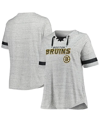 Fanatics Women's Heather Gray Boston Bruins Plus Lace-Up T-Shirt