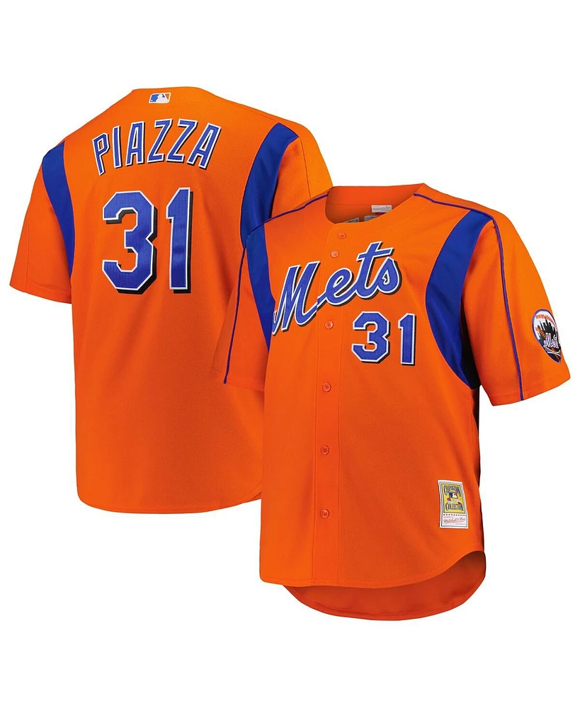 Mitchell Ness Men's Mike Piazza Orange New York Mets Big Tall Cooperstown Collection Mesh Batting Practice Jersey