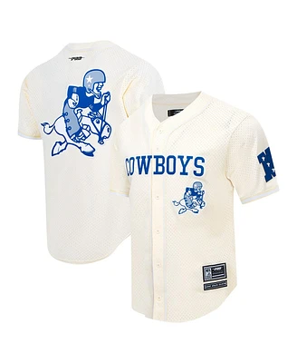 Pro Standard Men's Cream Dallas Cowboys Retro Classic Mesh Button-Up Shirt