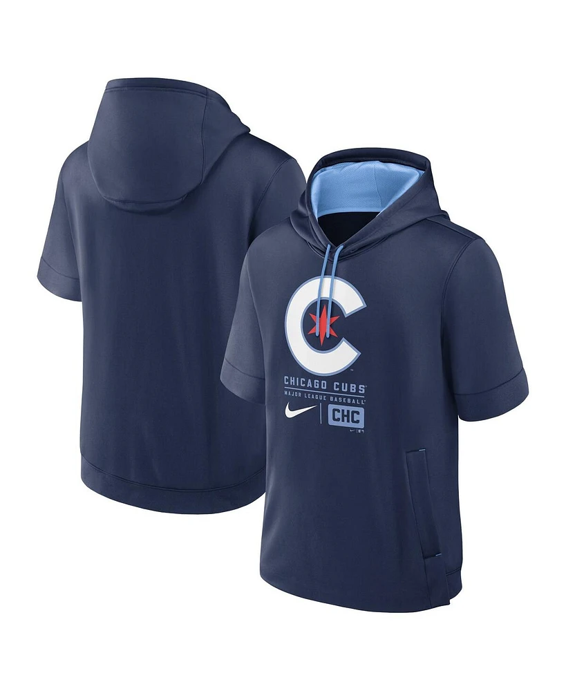 Nike Men's Navy Chicago Cubs City Connect Color Block Short Sleeve Pullover Hoodie