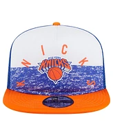 New Era Men's Blue New York Knicks Arch A-Frame Trucker 9FIFTY Snapback Hat