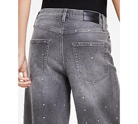 Dkny Jeans Women's High-Rise Rhinestone Wide-Leg - UWX