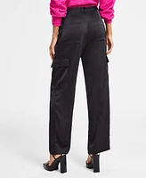 Dkny Jeans Women's Stretch Satin Cargo Wide-Leg Pants