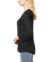 Melissa Paige Women's Boat-Neck, Ribbed-Detail 3/4-Sleeve Sweater