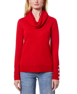 Melissa Paige Women's Petite Chevron-Trimmed Cowl-Neck Sweater