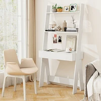 Ladder Shelf Desk Bookcase with Countertop, Drawer & 2 Shelves Bookshelf