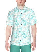 Pga Tour Men's Short Sleeve Button-Front Performance Argyle Fish Print Shirt