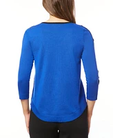 Melissa Paige Women's Button-Sleeve Crew Neck Sweater