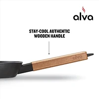 Alva Forest - Nonstick Carbon Steel Frying Pan Skillet - Stay Cool Heat Resistant Acacia Wood Handle, Pre-Seasoned - 9.5 inch