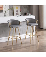 Streamdale Furniture 26 Inch Set Of 2 Bar Stools, With Chrome Footrest And Base Velvet + Leg Simple Barstool