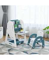 Sugift 2-in-1 Kids Easel Desk Chair Set Book Rack Adjustable Art Painting Board