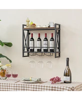 Industrial Wall Mounted Wine Rack with 3 Stem Glass Holders