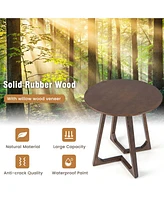 24" Round Side Table Solid Rubber Wood End Table Beside Sofa&Bed for Small Space
