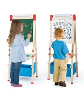 3-in-1 Kids Art Easel Double-Sided Wooden Adjustable Magnetic Drawing Board