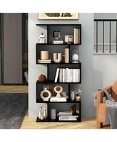 1 Pc 5-Tier Bookshelf Geometric S-Shaped Bookcase Room Divider Storage Display Shelf