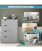 Costway Wooden 4 Drawer Bathroom Cabinet Storage Cupboard 2 Shelves Free Standing