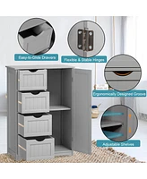 Costway Wooden 4 Drawer Bathroom Cabinet Storage Cupboard 2 Shelves Free Standing