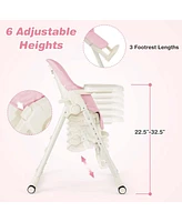 Costway Foldable Baby High Chair w/ Double Removable Trays