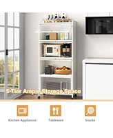 Costway 5-Tier Kitchen Baker's Rack Storage Cabinet Mobile Microwave Stand Flip-up Doors