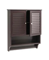 Costway Bathroom Wall Mounted Medicine Cabinet with Louvered Doors & Towel Bar