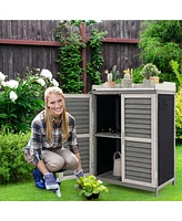 Costway Outdoor Potting Bench Table, Garden Storage Cabinet with Metal Tabletop