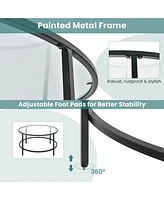 36'' Round Coffee Table Tempered Glass Tabletop Metal Frame Living Room