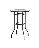 38'' Patio Round Counter Height Bar Table withTempered Glass Tabletop Poolside