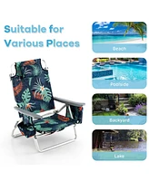 Gymax 2-Pack Folding Backpack Beach Chair Table Set 5-Position Outdoor Reclining Chair