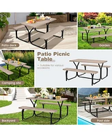 Gymax Picnic Table Camping Bench Set Backyard Garden Patio Dining Party