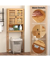 Over the Toilet Storage Cabinet Tall Bathroom Bamboo Shelf Organizer Space Saver