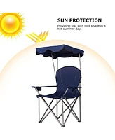 Costway Portable Folding Beach Canopy Chair W/ Cup Holders Bag