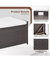 34 Gallon Patio Wicker Storage Deck Box W/Cushion Backyard
