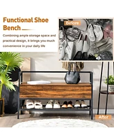 Costway Industrial Shoe Bench Rack Organizer withPremium Gas Lift & Hidden Storage Box