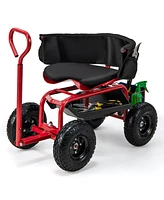 Costway Rolling Garden Cart Height Adjustable Scooter with Swivel Seat & Tool Storage