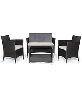 Costway 4PCS Patio Rattan Furniture Set Armrest Cushion Sofa Coffee Table withShelf Garden