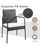 4PCS Patio Wicker Rattan Dining Chairs Cushioned Seats Armrest Garden