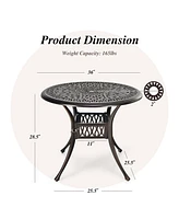 Costway 36'' Patio Round Dining Bistro Table Cast W/2'' Umbrella Hole