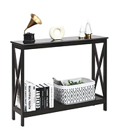 Costway 2-Tier Console Table x-Design Bookshelf Sofa Side Accent