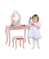 Costway Kids Vanity Set Princess Makeup Dressing Play Table