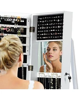 Mirrored Jewelry Cabinet Lockable Standing Storage Organizer W/ Shelf