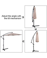 Costway 10' Hanging Umbrella Patio Sun Shade Offset Outdoor Market W/t Cross Base