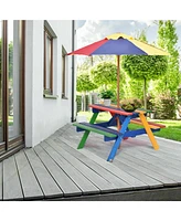 Costway 4 Seat Kids Picnic Table w/Umbrella Garden Yard